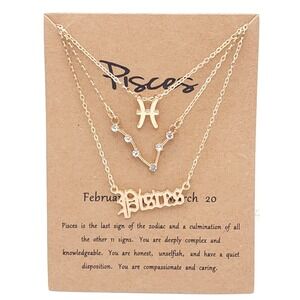 Pisces Zodiac Layered Necklace Set Gold